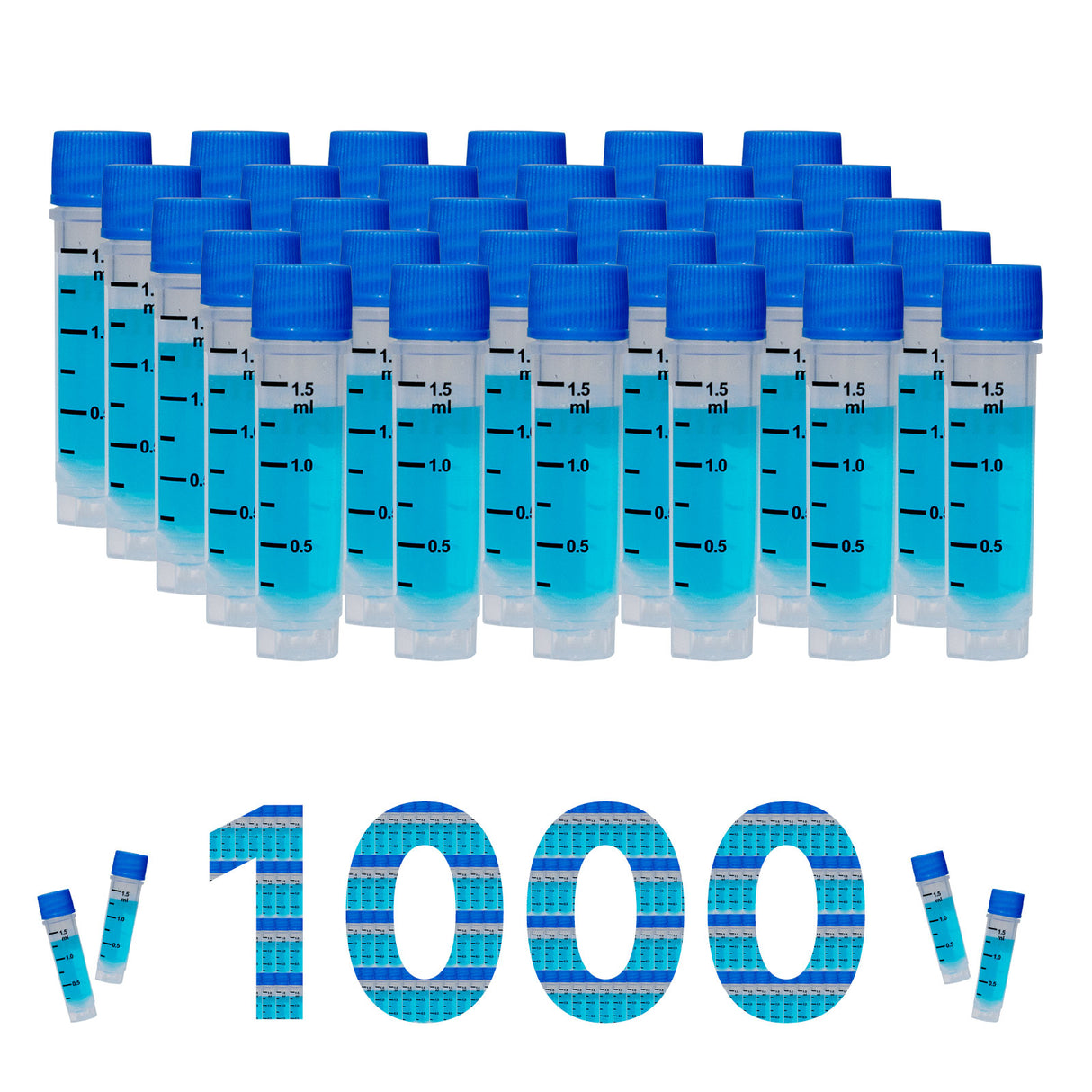 CryoKING® 1.5ml Cryogenic Vials, Self-Standing, 25/Bag, 500/Pack, 1000/Case