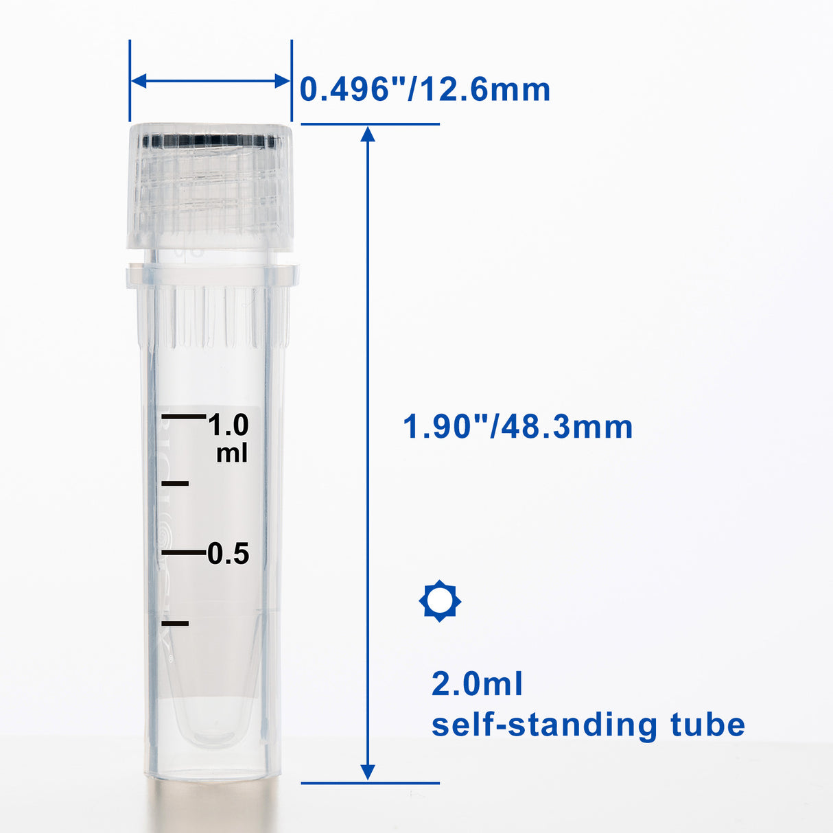 Cryogenic Vials-1.5 mL (47.5mm, Self-Standing), with writing area, 50/Bag, 500/Pack, 2000/Case