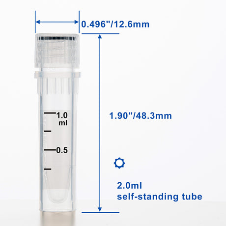 Cryogenic Vials-1.5 mL (47.5mm, Self-Standing), with writing area, 50/Bag, 500/Pack, 2000/Case