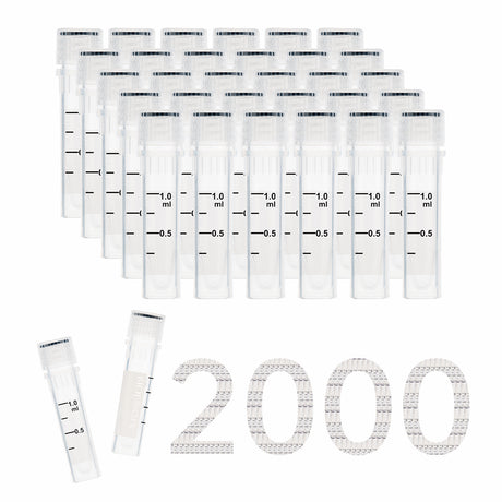 Cryogenic Vials-1.5 mL (47.5mm, Self-Standing), with writing area, 50/Bag, 500/Pack, 2000/Case