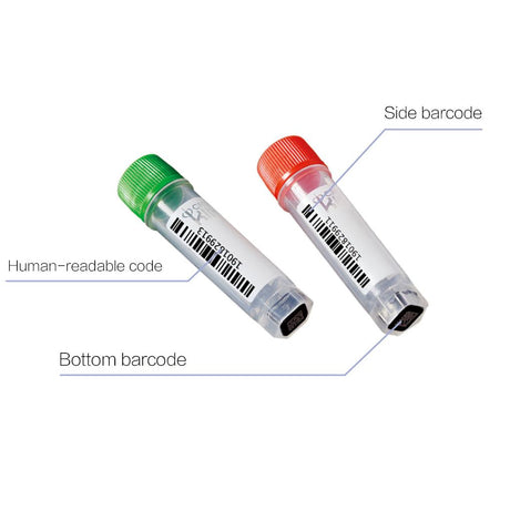 Cryogenic Vials Side & Bottom Barcoded-1.5, External Thread, 25/Bag, 1000/Case