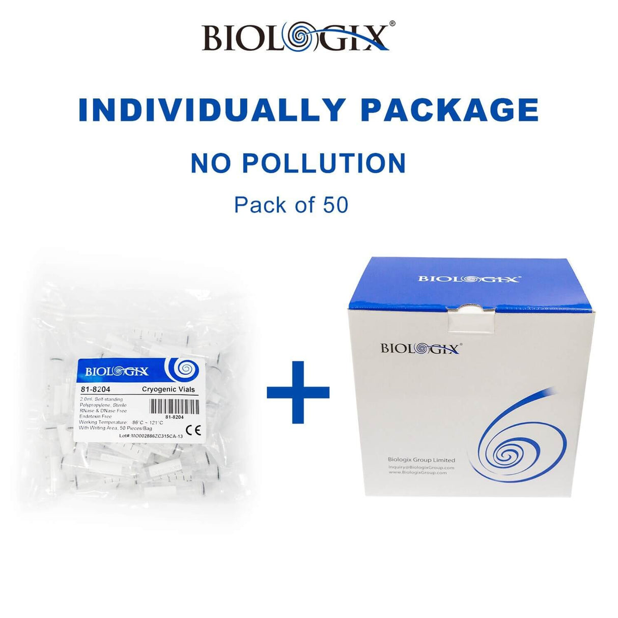 Biologix® 2ml Cryogenic Vials, Lab Vials for Low Temperature Storage, 50/Bag, 500/Pack, 2000/Case