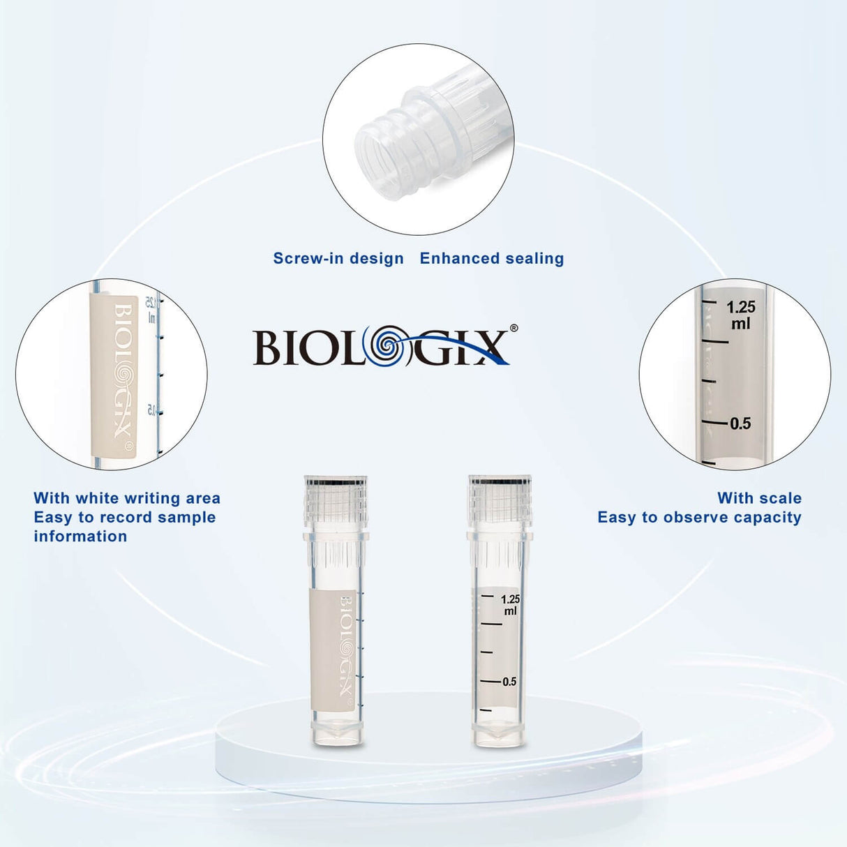 Biologix® 2ml Cryogenic Vials, Lab Vials for Low Temperature Storage, 50/Bag, 500/Pack, 2000/Case