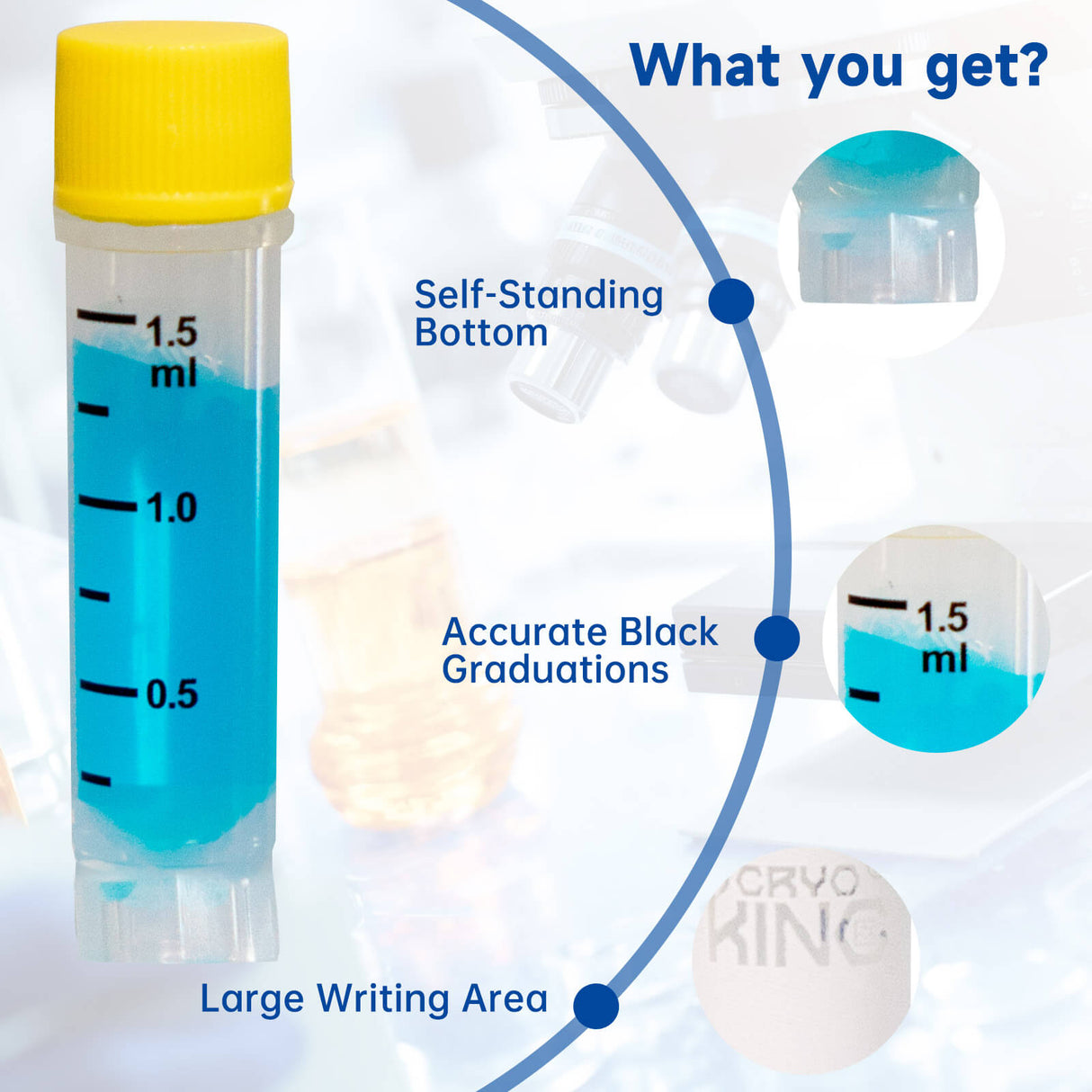 CryoKING® 1.5ml Cryogenic Vials, Self-Standing, 25/Bag, 500/Pack, 1000/Case