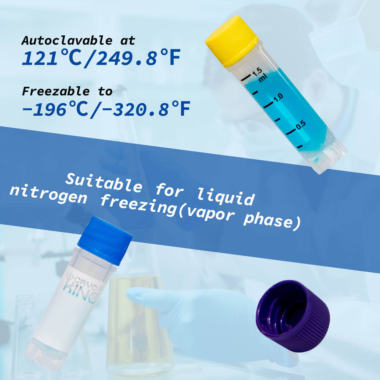 CryoKING® 1.5ml Cryogenic Vials, Self-Standing, 25/Bag, 500/Pack, 1000/Case