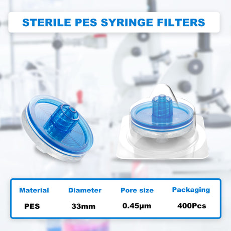Sterile Syringe Filter-PES, 33mm Diameter (Double Luer Lock) 100/Pack, 400/Case