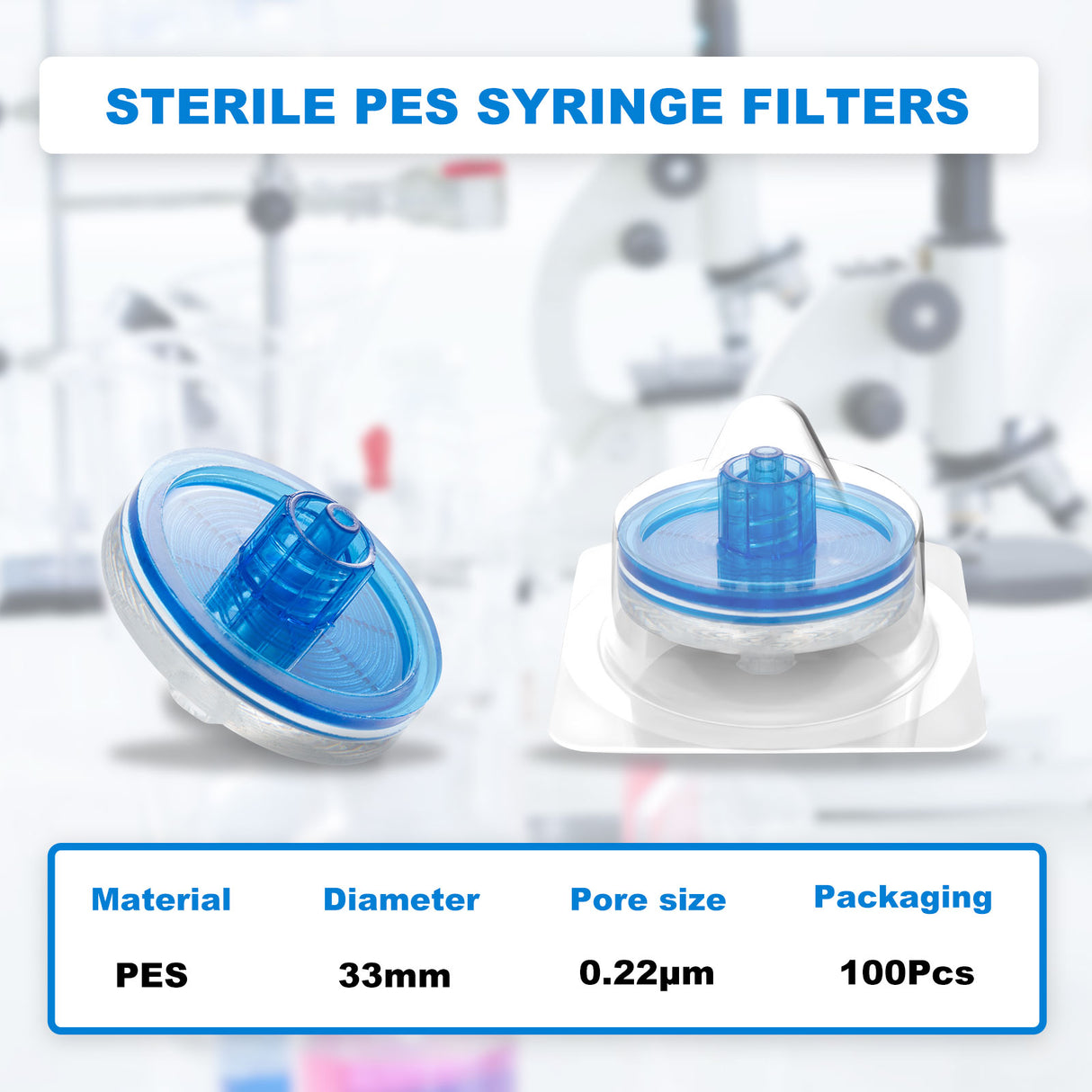 Sterile Syringe Filter-PES, 33mm Diameter (Double Luer Lock) 100/Pack, 400/Case