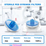 Sterile Syringe Filter-PES, 33mm Diameter (Double Luer Lock) 100/Pack, 400/Case
