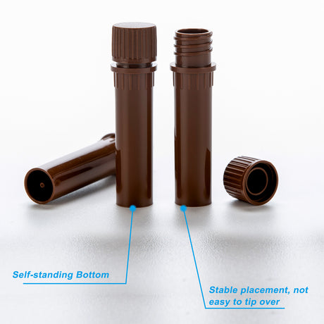 Biologix® Cryovials with Caps, 0.5/2.0ML Cryogenic Vials, Sterile, External, Brown, 50/Bag, 500/Pack, 2000/Case