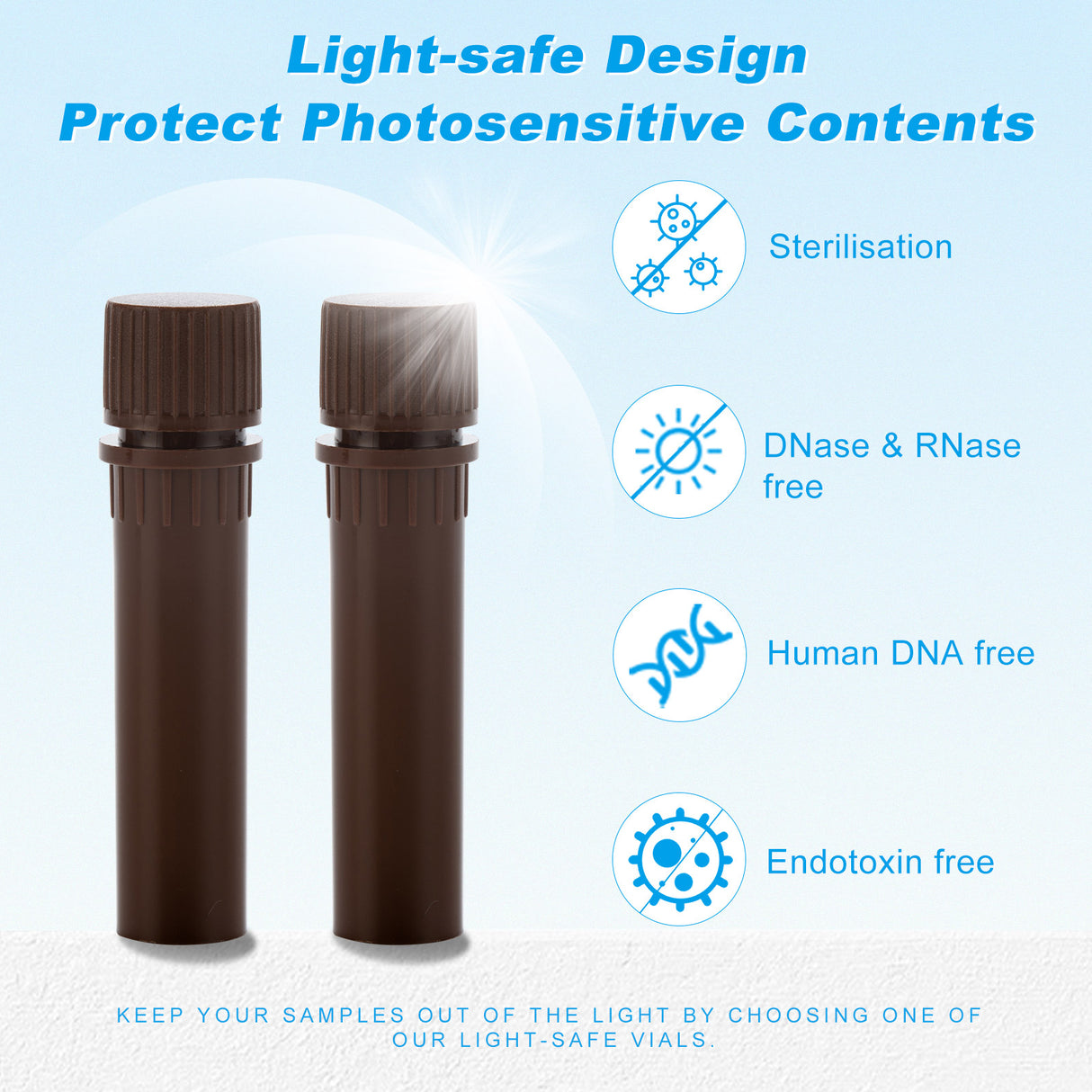 Biologix® Cryovials with Caps, 0.5/2.0ML Cryogenic Vials, Sterile, External, Brown, 50/Bag, 500/Pack, 2000/Case