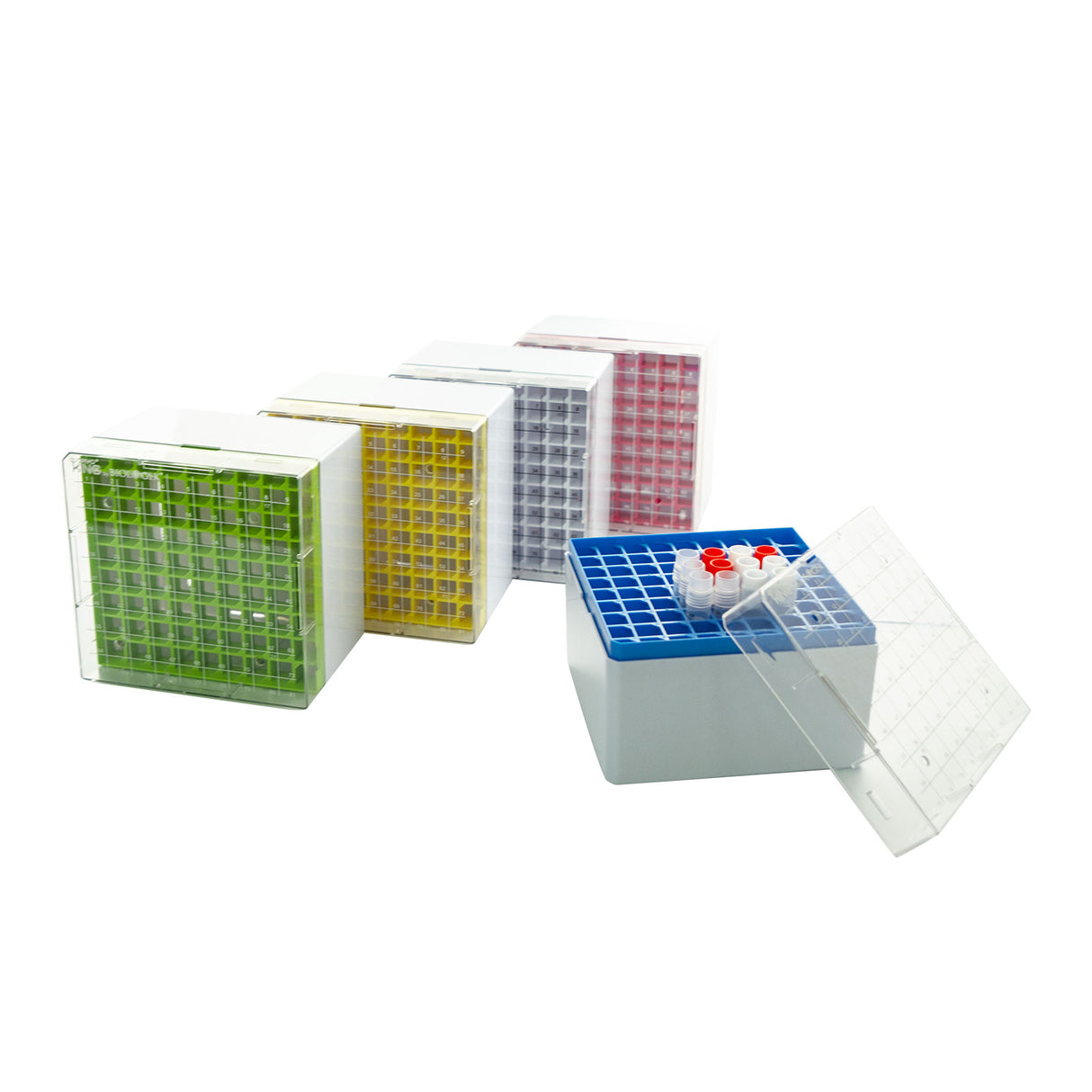 CryoKING® PC Cryogenic Boxes-Assorted color (3.75in. 81-Well) 5/Pack, 20/Case