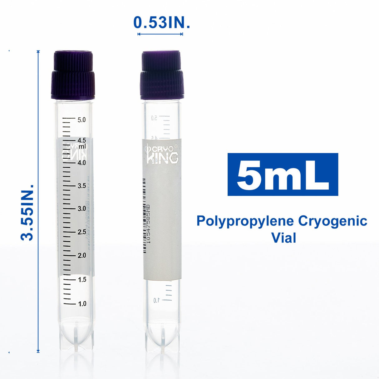 5ml Cryogenic Vials, Side Bardcode, External, 25/Bag, 500/Pack, 1000/Case