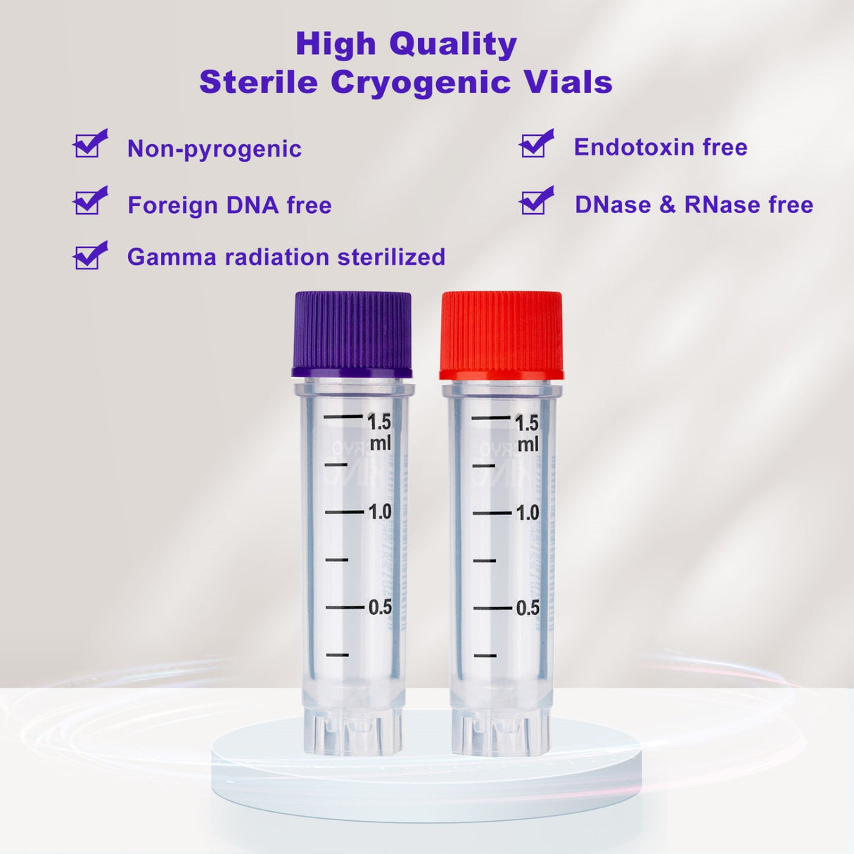 CryoKING® 1.5ml Cryogenic Vials, External Thread, Sterile, Self-Standing, Side Barcode, 25/Bag, 500/Pack, 1000/Case
