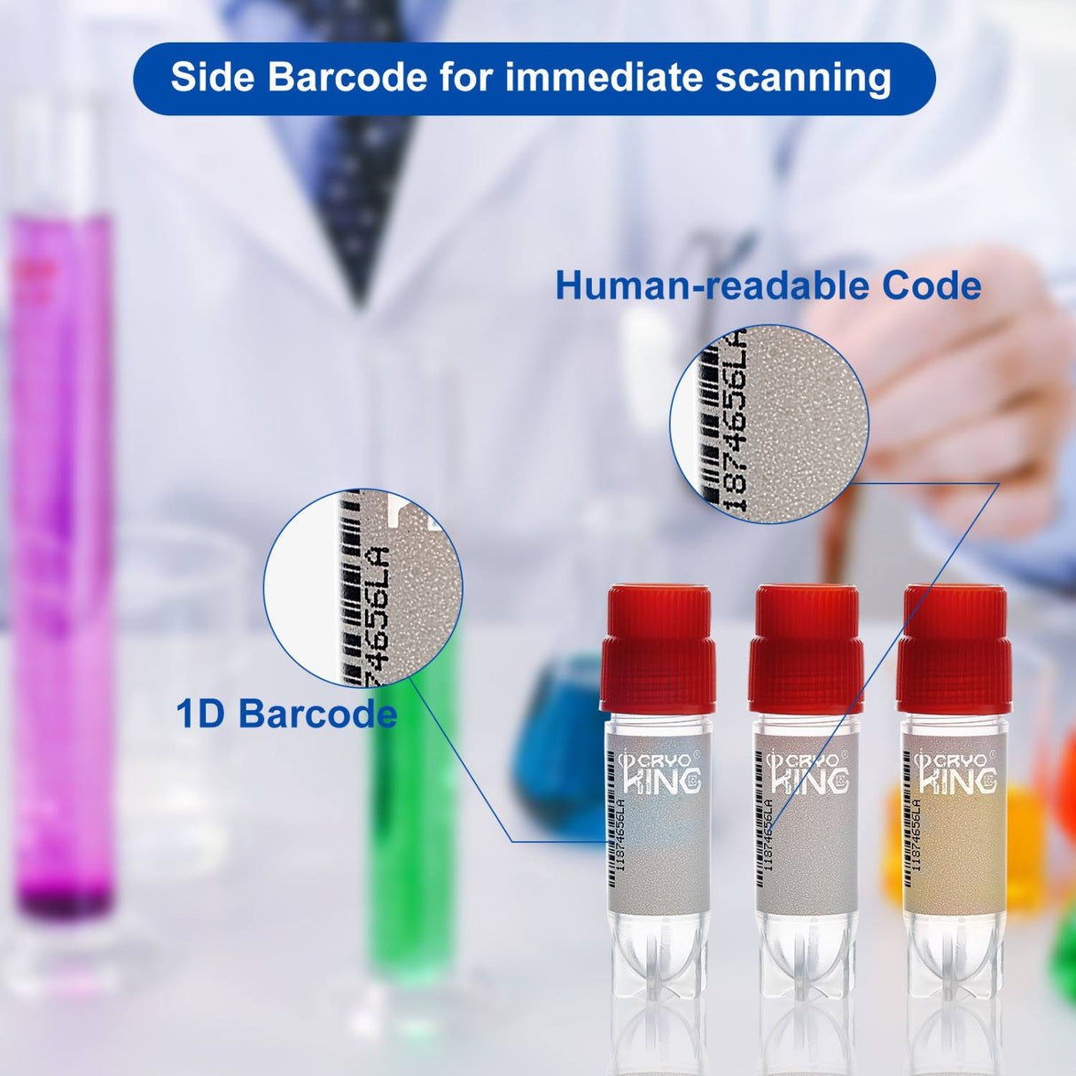 Cryogenic Vials with Side Bardcode-2.0 vials External, 25/Bag, 500/Pack, 1000/Case