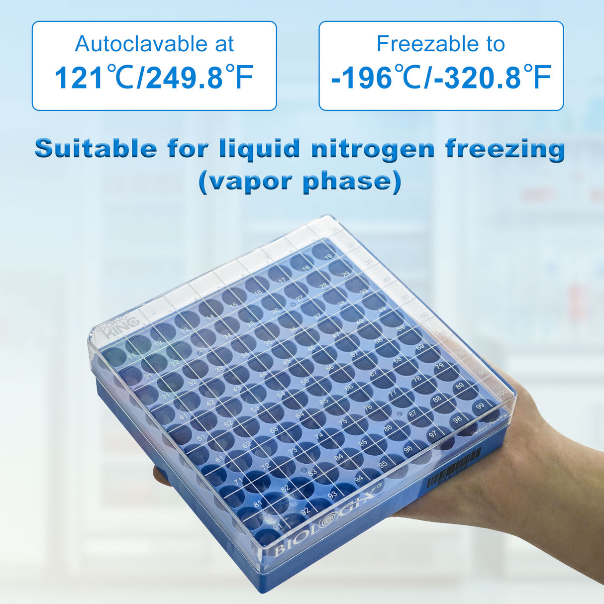 CryoKING® PC Cryogenic Boxes-Blue (1in. 100-Well) 6/Pack, 12/Case
