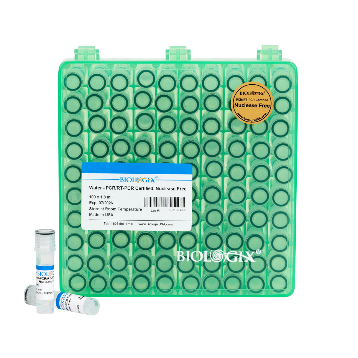 Ultra Pure Water, Molecular Biology Grade, DNase, RNAse, Protease, Endotoxins (Pyrogen) Free, PCR/RT-PCR Certified, Nuclease-Free Water, 100 x 1.8 ml/Pack, 20 Pack/Case