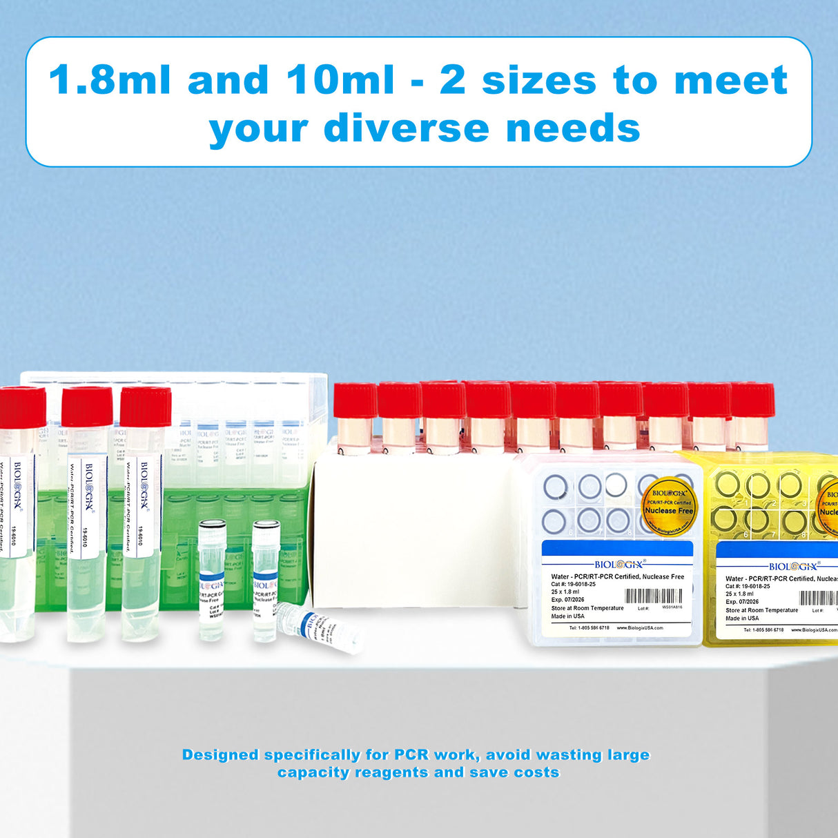 Ultra Pure Water, Molecular Biology Grade, DNase, RNAse, Protease, Endotoxins (Pyrogen) Free, PCR/RT-PCR Certified, Nuclease-Free Water, 100 x 1.8 ml/Pack, 20 Pack/Case