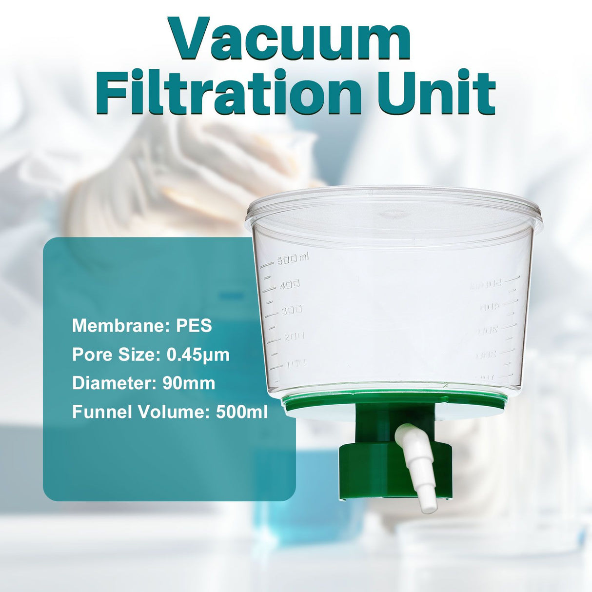 Vacuum Filtration Unit-Funnel, Membrane: PES, Pore Size: 0.45μm, 1/Pack, 24/Case