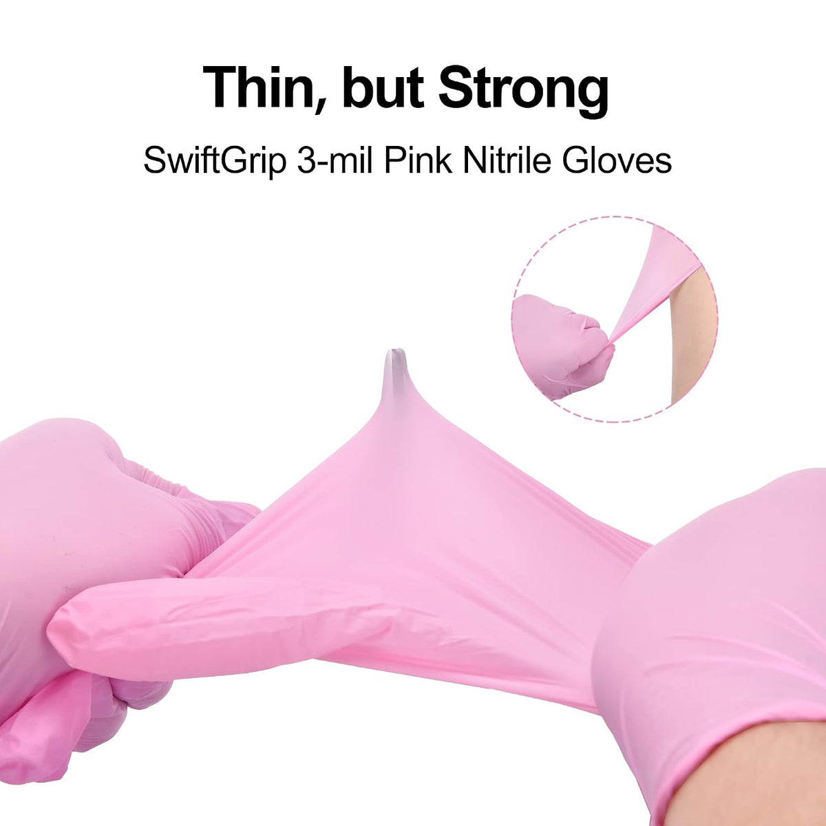 Pink Nitrile Gloves, 3-mil, Industrial Gloves Disposable Latex Free, for Cleaning & Esthetician, Rubber Powder-Free, 100-ct Box