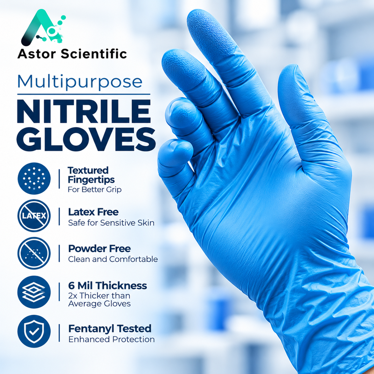 Labs Heavy Duty 6mil Blue Nitrile Gloves Powder Free Latex Free and chemical Resistant, 10 Boxes 1 Case