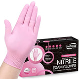 Pink Nitrile Gloves, 3-mil, Industrial Gloves Disposable Latex Free, for Cleaning & Esthetician, Rubber Powder-Free, 100-ct Box