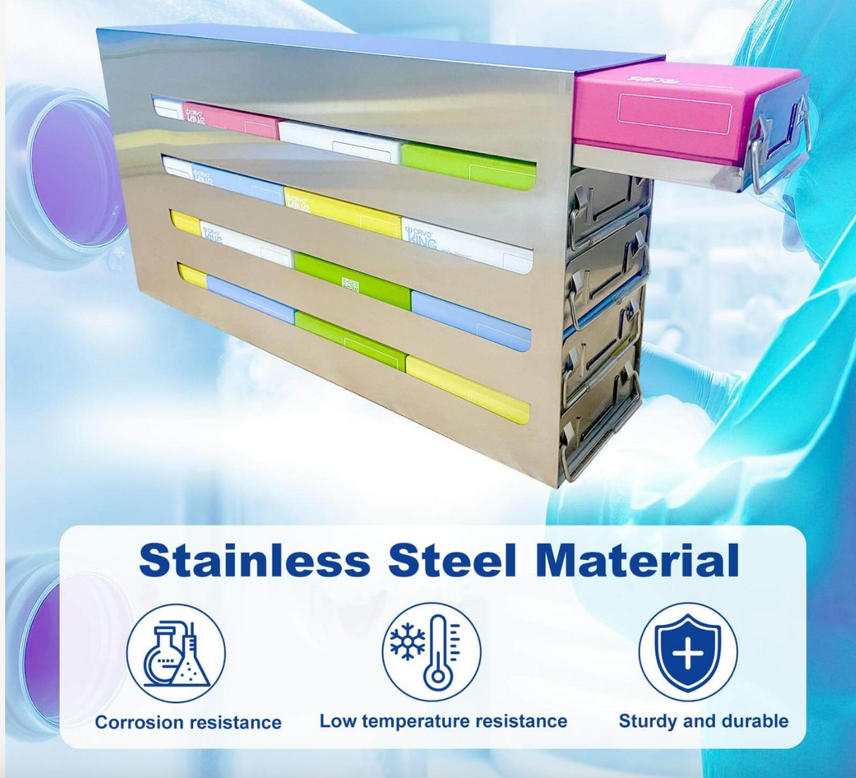 CryoKING® Side Access Drawer Freezer Racks, Stainless steel, 1 Piece/Case