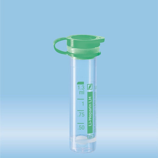 Micro sample tube Lithium heparin, 1.3 ml, push cap, ISO, 100 Piece(s)