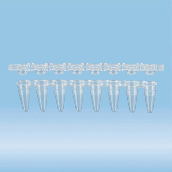 PCR strip of 8, 100 ¬µl, PCR Performance Tested, transparent, PP, flat cap, 250 Piece(s)