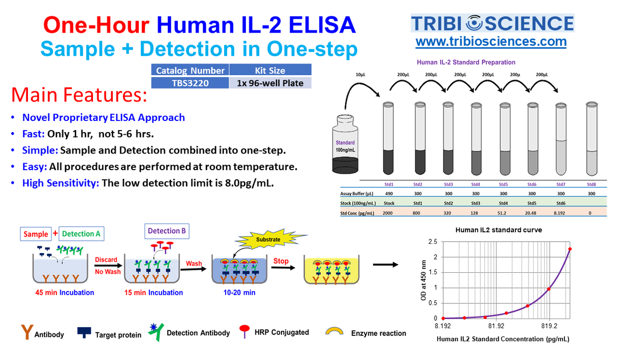 Human IL-2 ELISA; 1 step and 1hr